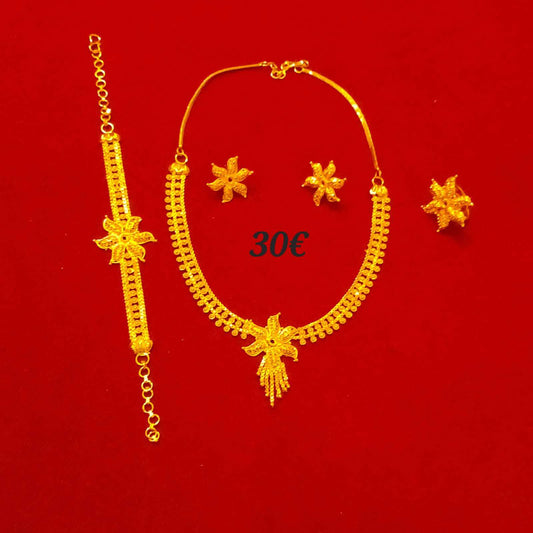 Ensemble plaqué or motif ylang ylang